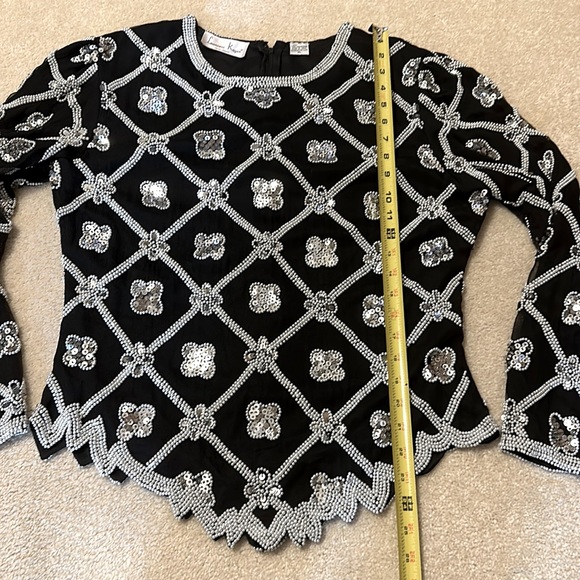 Vintage Lawrence Kazar faux pear and sequin beaded top long back zipper … - Picture 7 of 14